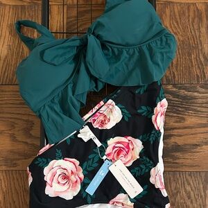 Cupshe Green and Pink Floral Bikini in 2X